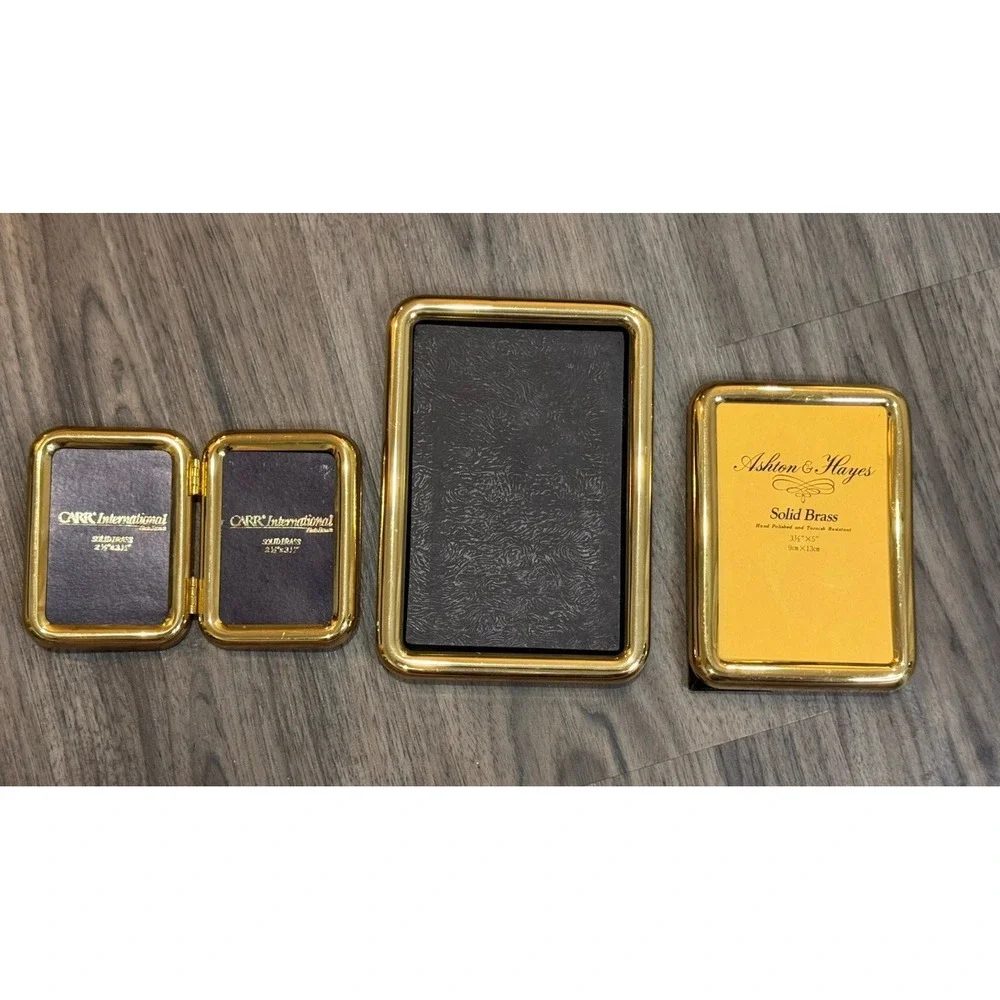 Vintage Brass Picture Frames Set Lot Gold Hollywood Regency MCM Decor 4pc